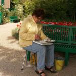 Art Colony Giverny student sketching in Monet's Garden
